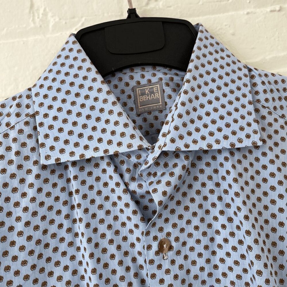 Ike Behar Blue Floral Print Button-Up Shirt 100% Cotton Made in USA
